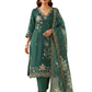 Deep Bottle Green Embroidered Kurta Pant Set with Printed Dupatta - Available in Plus Sizes by 3 Angel Fab LLP