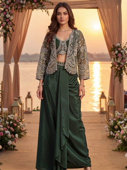 Designer Jacket Style Indo-Western Co-Ord Set for Women | 3-Piece Occasion Wear Set for Weddings & Festivals