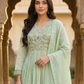 Mint Green Embroidered Anarkali Kurta Pant Set with Dupatta for Women (M to XXL)
