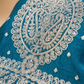 Teal Blue Embroidered Tissue Suit Set for Women | 3-Piece Kurta, Palazzo & Dupatta | Festive Wear