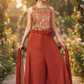 Indo-Western Backless Lehenga Set with Embroidered Tassel Choli & Flared Palazzo