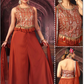 Indo-Western Backless Lehenga Set with Embroidered Tassel Choli & Flared Palazzo
