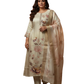 Cream Floral Printed Silk Blend Kurta Pant Set with Organza Dupatta – Plus Size Festive Ethnic Wear