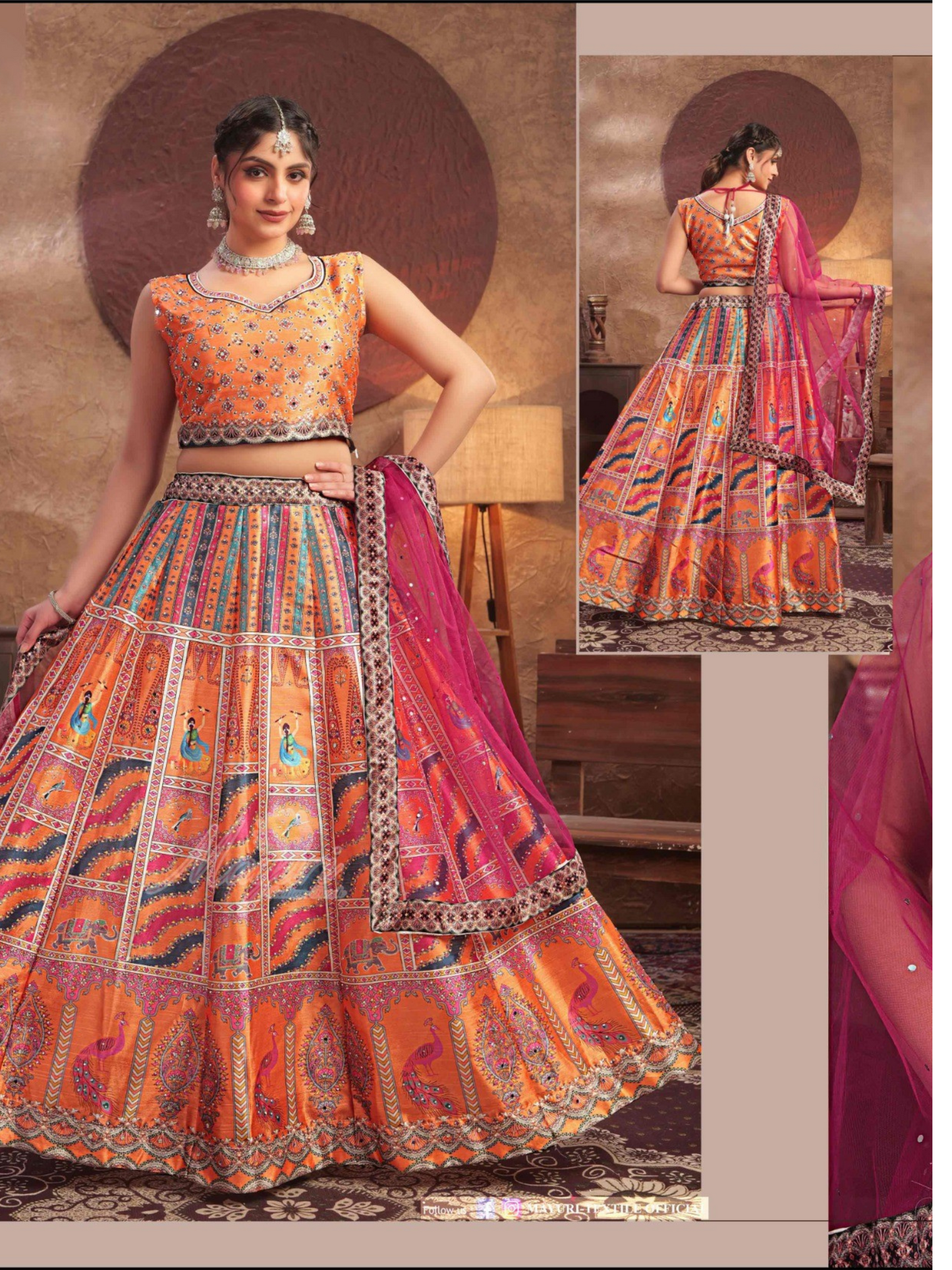 Printed Jaipuri Indo-Western Lehenga Set with Sleeveless Worked Blouse and Matching Dupatta