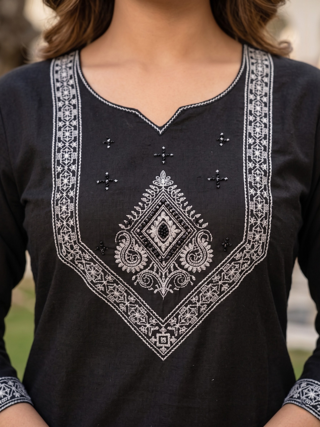 Classic Black Embroidered Kurta Pant Set for Women (M to XXL)