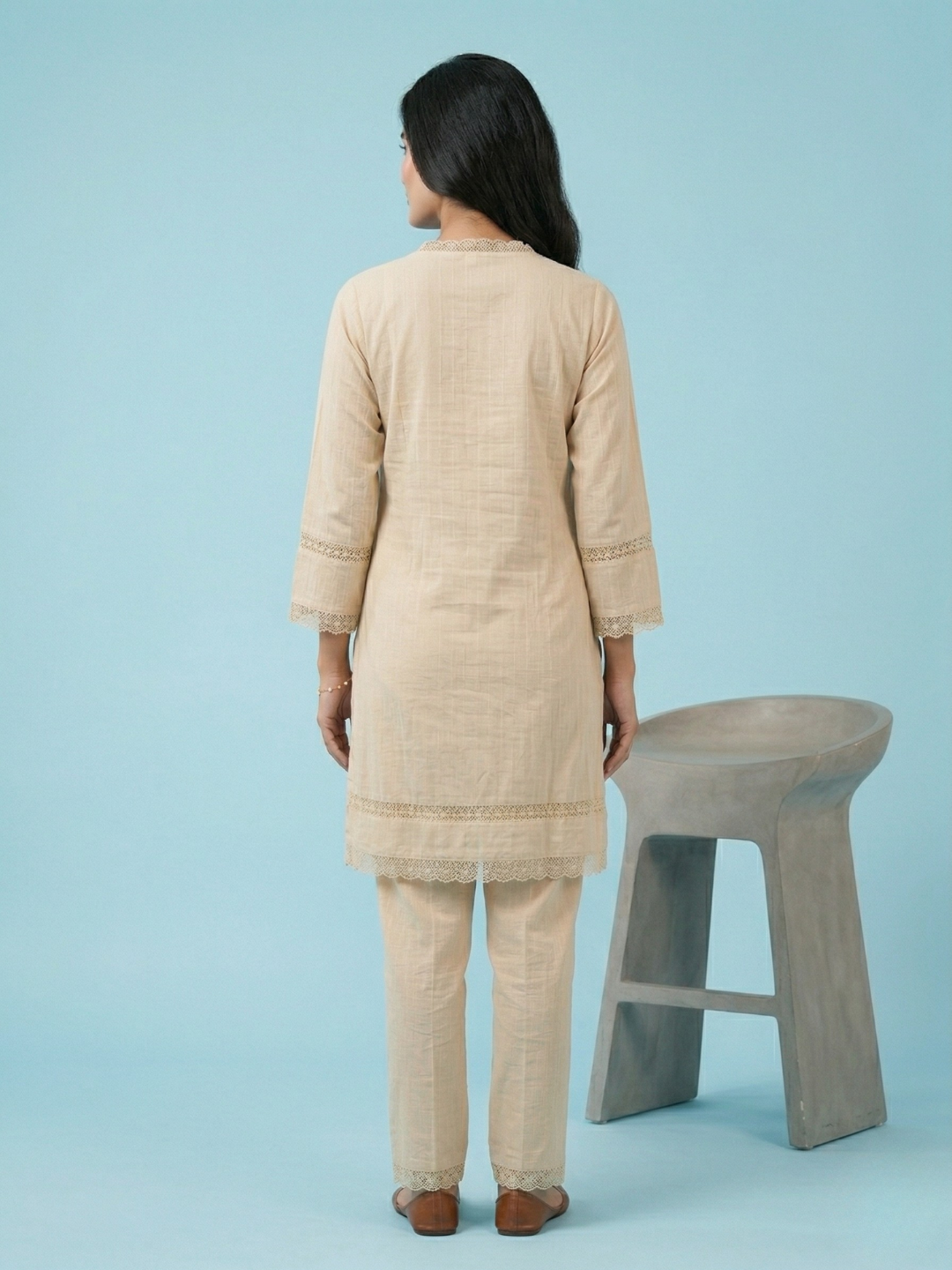 Beige Floral Embroidered Cotton Blend Kurta Pant Set – Elegant Daily & Festive Wear | Sizes M to XXL | Summer Special