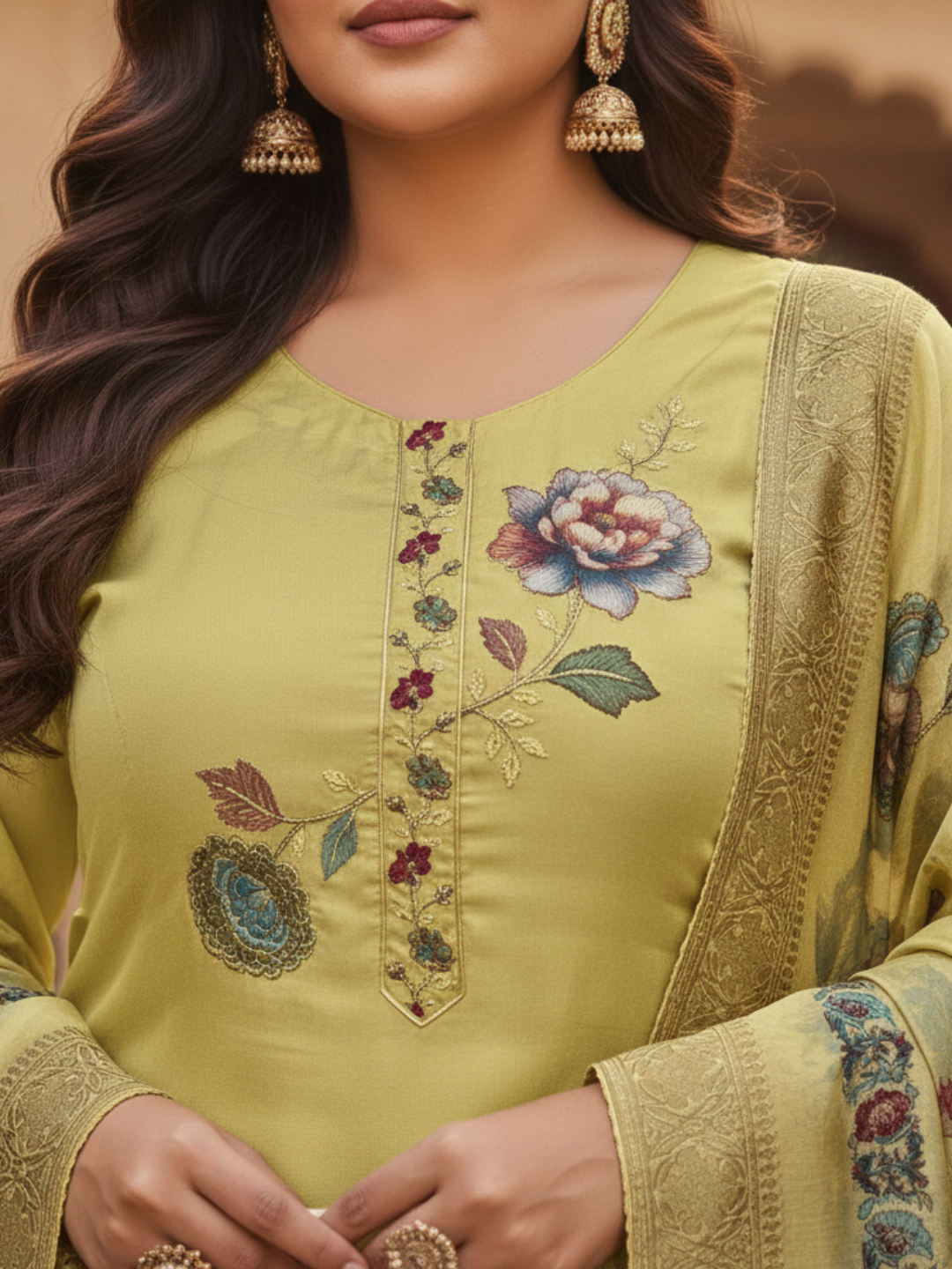 Sunlit Mustard Floral Printed Kurta Pant Set with Ornate Dupatta - Plus Size Collection by 3 Angel