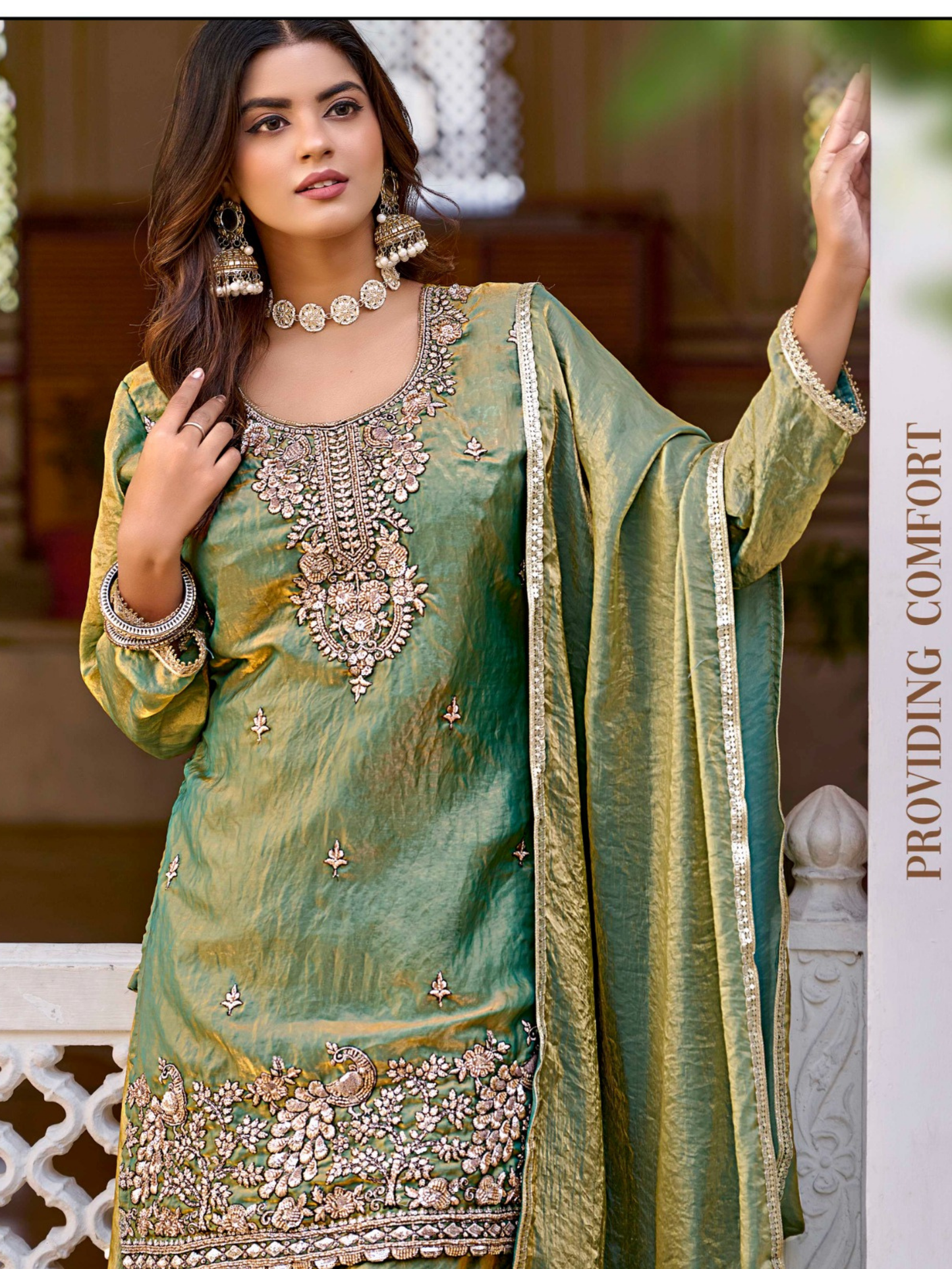 Designer Dhoop Chhaon Kurta Set with Palazzo and Dupatta