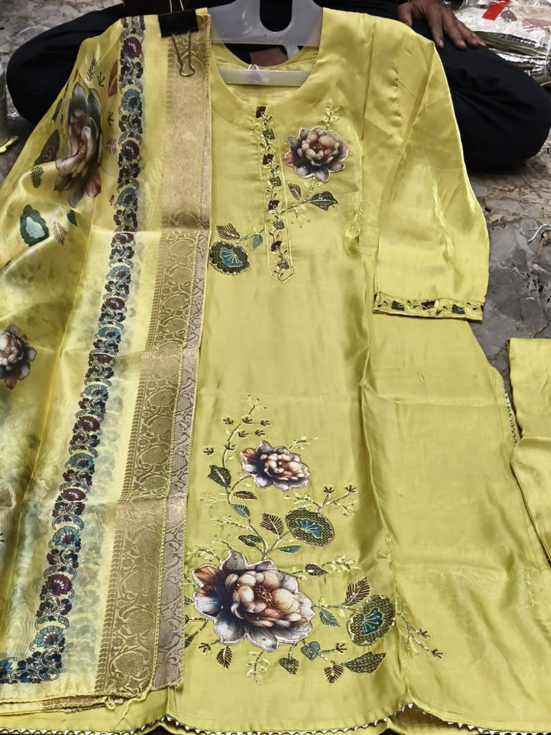 Sunlit Mustard Floral Printed Kurta Pant Set with Ornate Dupatta - Plus Size Collection by 3 Angel