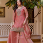 Women’s Pink Designer Dhoop Chhaon Kurta Set with Palazzo and Dupatta for Festive Wear