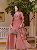 Women’s Pink Designer Dhoop Chhaon Kurta Set with Palazzo and Dupatta for Festive Wear