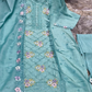 Elegant Aqua Green Embroidered Silk Blend Kurta Pant Set with Sheer Dupatta (Plus Size)