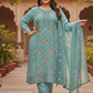 Elegant Aqua Green Embroidered Silk Blend Kurta Pant Set with Sheer Dupatta (Plus Size)