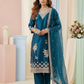 Teal Blue Embroidered Silk Blend Kurta Pant Set with Sheer Dupatta – Festive Ethnic Wear | Plus Size (3XL, 4XL, 5XL)