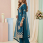 Teal Blue Embroidered Silk Blend Kurta Pant Set with Sheer Dupatta – Festive Ethnic Wear | Plus Size (3XL, 4XL, 5XL)