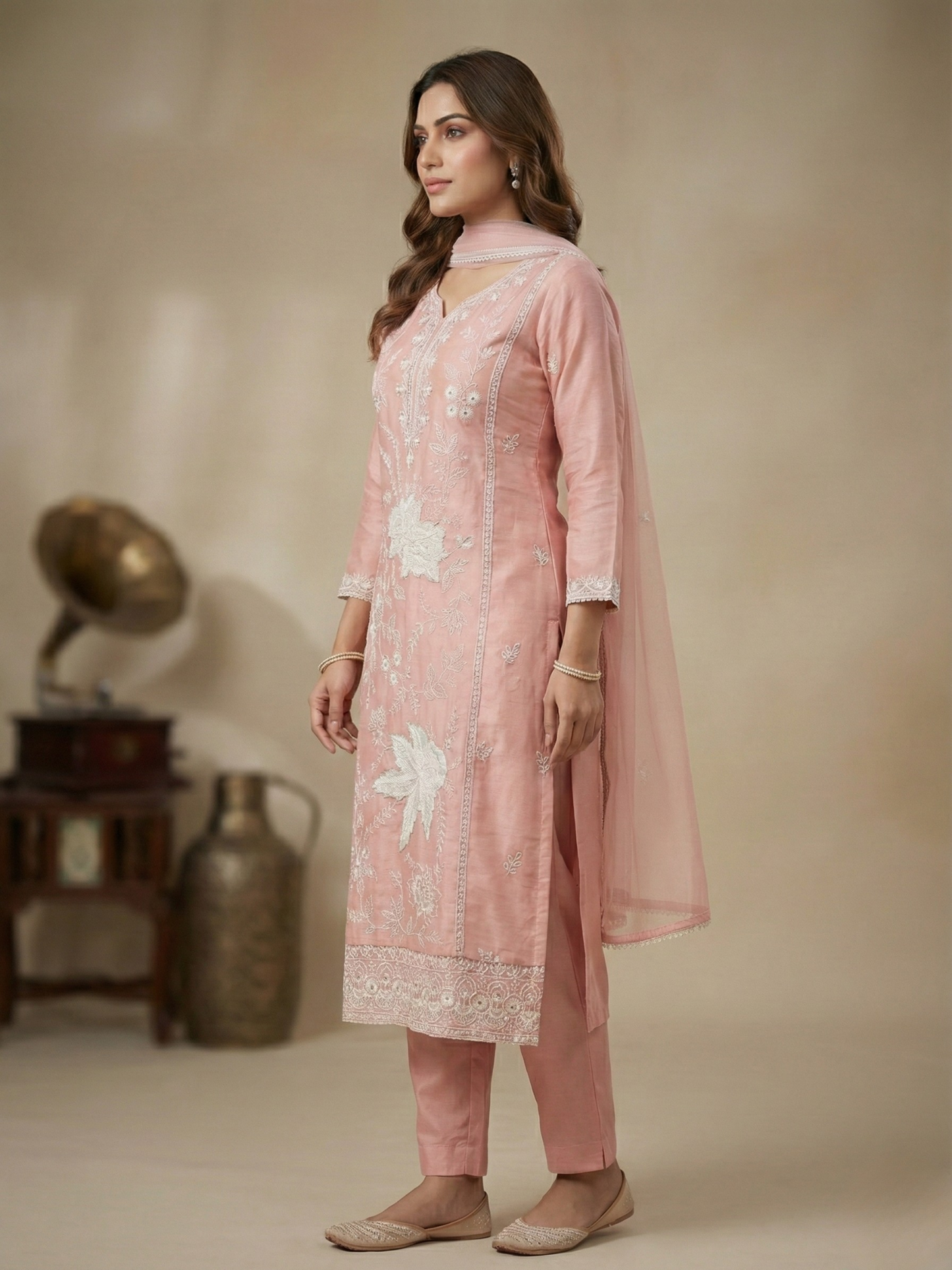 Blush Pink Kurta Pant Set with Sheer Dupatta - 3XL, 4XL, 5XL Plus Size