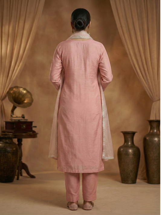 Blush Pink Kurta Pant Set with Sheer Dupatta - 3XL, 4XL, 5XL Plus Size