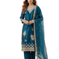 Teal Blue Embroidered Silk Blend Kurta Pant Set with Sheer Dupatta – Festive Ethnic Wear | Plus Size (3XL, 4XL, 5XL)