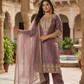 Mauve Pink Embroidered Silk Blend Kurta Pant Set with Sheer Dupatta – Festive & Wedding Wear | Plus Size (3XL, 4XL, 5XL)
