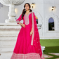 Rani Pink Tissue Suit Set for Women | 3-Piece Anarkali Kurta, Palazzo & Dupatta with Heavy Work | Festive & Wedding Wear