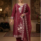 Women’s Wine Kurta Pant Set with Dupatta | Plus Size Available