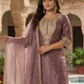 Mauve Pink Embroidered Silk Blend Kurta Pant Set with Sheer Dupatta – Festive & Wedding Wear | Plus Size (3XL, 4XL, 5XL)