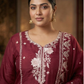 Women’s Wine Kurta Pant Set with Dupatta | Plus Size Available