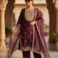 Wine Maroon Heavy Embroidered Silk Blend Kurta Pant Set with Sheer Dupatta – Wedding & Festive Wear | Plus Size (3XL, 4XL, 5XL)