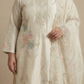 Ivory Silk Blend Kurta Pant Set with Floral Work & Sheer Dupatta (Plus Size)