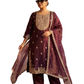 Wine Maroon Heavy Embroidered Silk Blend Kurta Pant Set with Sheer Dupatta – Wedding & Festive Wear | Plus Size (3XL, 4XL, 5XL)