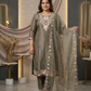 Sage Green Floral Embroidered Silk Blend Kurta Pant Set with Sheer Dupatta – Elegant Festive Wear | Plus Size (3XL, 4XL, 5XL)