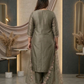 Sage Green Floral Embroidered Silk Blend Kurta Pant Set with Sheer Dupatta – Elegant Festive Wear | Plus Size (3XL, 4XL, 5XL)