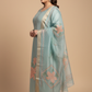 Women’s Plus Size Pastel Green Silk Blend Kurta Pant Set with Floral Work Dupatta