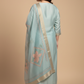 Women’s Plus Size Pastel Green Silk Blend Kurta Pant Set with Floral Work Dupatta