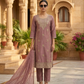 Dusty Rose Embroidered Silk Blend Kurta Pant Set with Sheer Dupatta – Elegant Festive Wear | Plus Size (3XL, 4XL, 5XL)