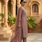 Dusty Rose Embroidered Silk Blend Kurta Pant Set with Sheer Dupatta – Elegant Festive Wear | Plus Size (3XL, 4XL, 5XL)