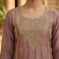 Dusty Rose Embroidered Silk Blend Kurta Pant Set with Sheer Dupatta – Elegant Festive Wear | Plus Size (3XL, 4XL, 5XL)