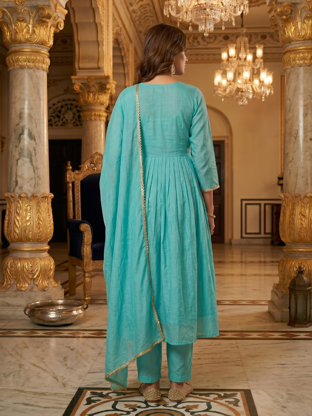 Elegant Sky Blue Embroidered Kurta Pant Dupatta Set for Women (M to XXL) by 3 Angel Fab LLP