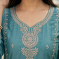 Teal Blue Embroidered Silk Blend Kurta Pant Set with Dupatta – Elegant Festive Wear | Plus Size (3XL, 4XL, 5XL)
