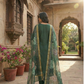 Women’s Emerald Green Kurta Pant Set with Floral Dupatta | Plus Size 3XL-5XL