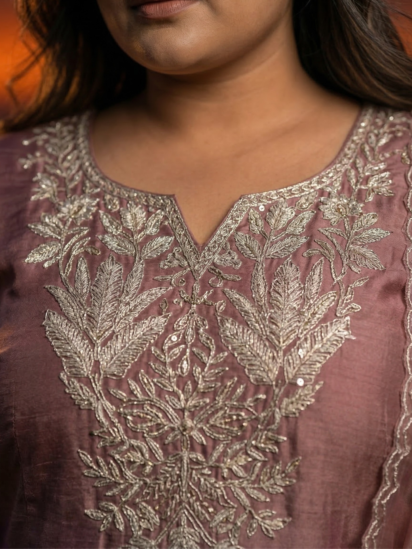 Mauve Wine Embroidered Silk Blend Kurta Pant Set with Sheer Dupatta – Evening Festive & Wedding Wear | Plus Size (3XL, 4XL, 5XL)