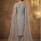 Women’s Grey Embroidered Kurta Pant Set with Net Dupatta | Plus Size 3XL-5XL