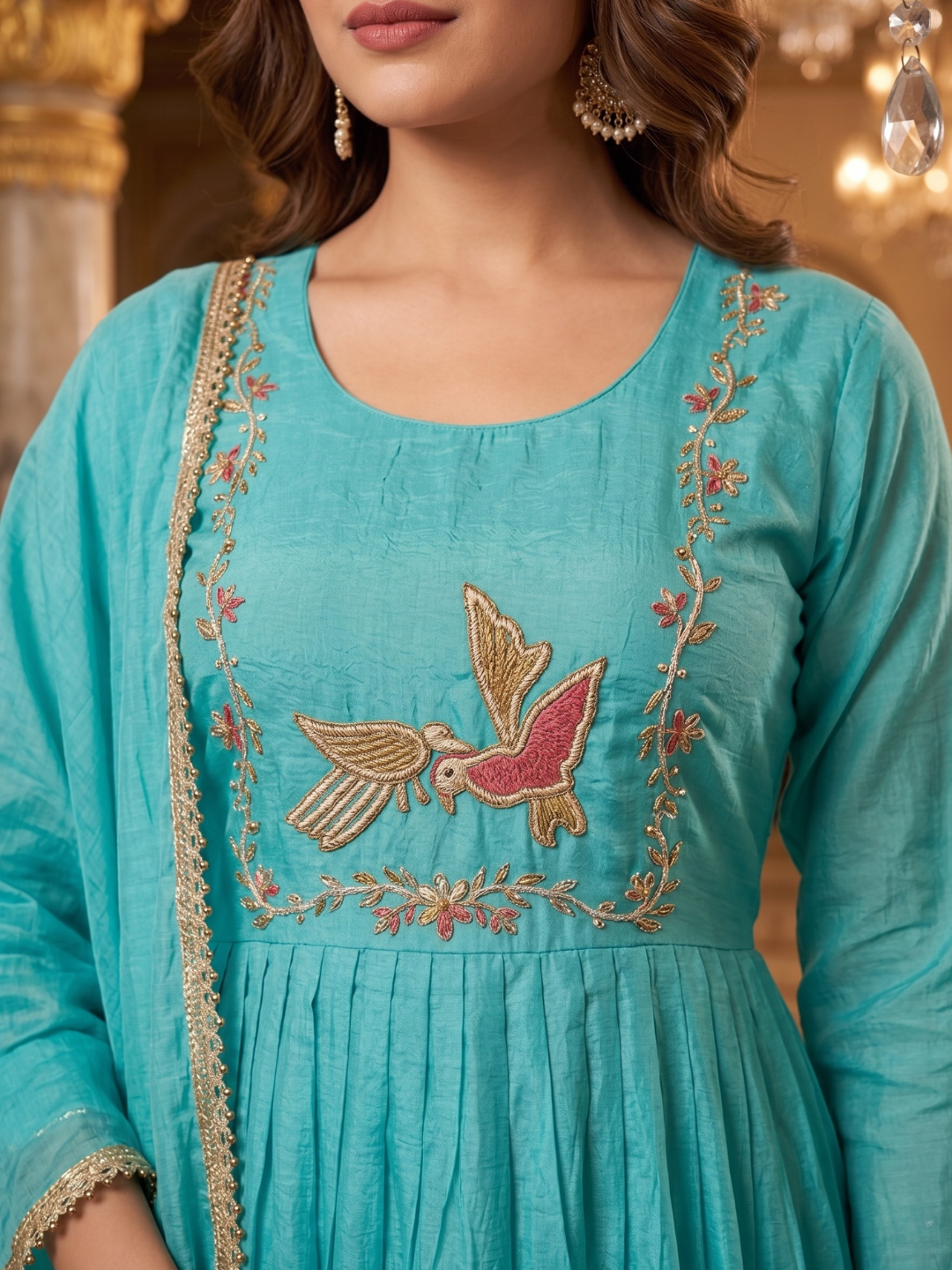 Elegant Sky Blue Embroidered Kurta Pant Dupatta Set for Women (M to XXL) by 3 Angel Fab LLP